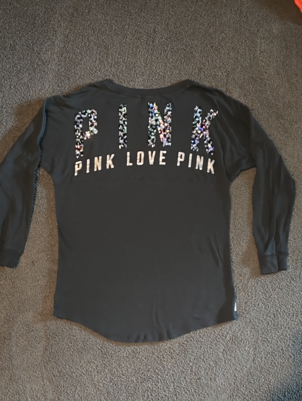 Rare PINK Black Long Sleeve Tee with Multicolor Sequin Logo